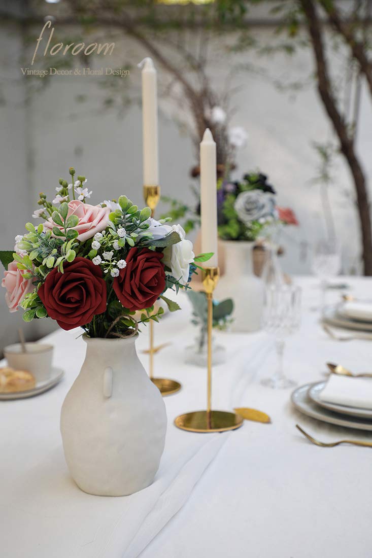 Floroom Artificial Flowers 25pcs Real Looking Burgundy Foam Fake Roses with Stems for DIY Wedding Bouquets Red Bridal Shower Centerpieces Party Decorations - Image 3
